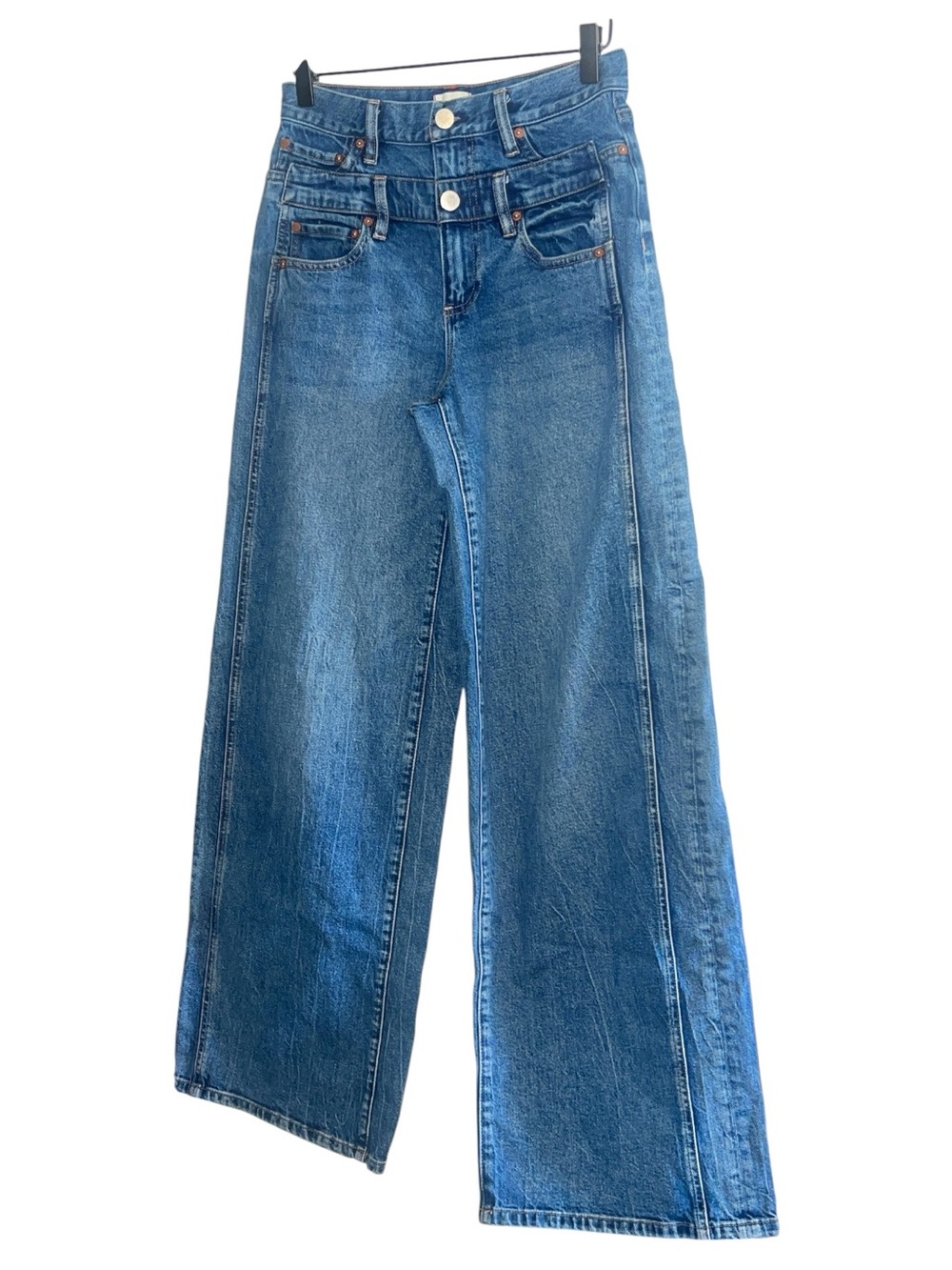 Alice + Olivia Double Waistband Wide Leg Jeans Brooklyn Blue Size 26 - Picture 2 of 12